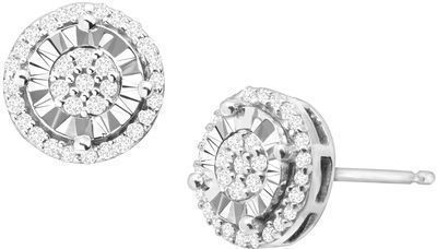 1/4 ct Diamond Halo Stud Earrings, Sterling Silver
