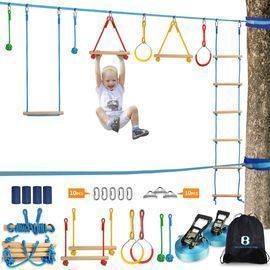 Ninja Warrior Obstacle Course Kit for Kids 37pcs 52' Ninja Line Slackline