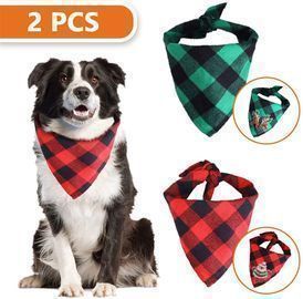 ACAPETTY 2pc Washable Reversible Plaid Dog Scarf