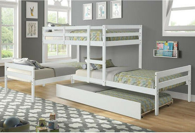 Solid Pine L-Shaped Twin Bunk Beds w/ Trundle