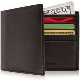 Genuine Leather Bifold Mens Wallet w/ ID Window + RFID Blocking