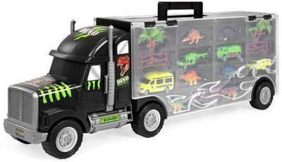 16-Pc. 22 Semi-Truck Carrier Toy w/ 3 Cars + 6 Dinosaurs