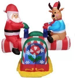 Christmas Inflatables Animated Santa Reindeer Teeter Totter Decoration