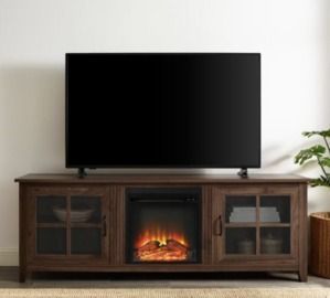 70 Dark Walnut Composite TV Stand with Electric Fireplace