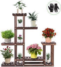 VIVOSUN Wood Plant Stand w/ High + Low Shelves