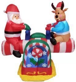 Christmas Inflatables Animated Santa Reindeer Teeter Totter Decoration