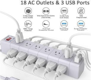 18-Outlet (3-Sided) Surge Protector 3 USB Ports