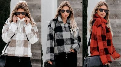 Women's Plaid 1/2 Zip Sherpa