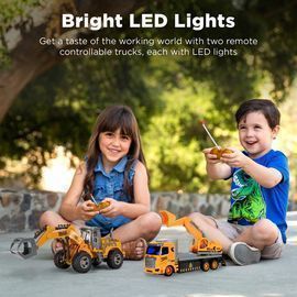 2-Pack Remote Control RC Construction Trucks w/ LED Lights