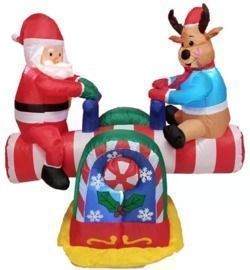 Christmas Inflatables Animated Santa Reindeer Teeter Totter Decoration