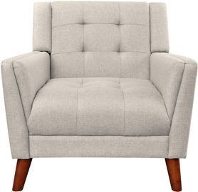 Evelyn Mid Century Modern Fabric Arm Chair, Beige & Walnut
