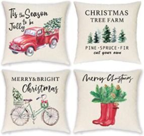 Set of 4 18x18 Farmhouse Christmas Pillow Covers