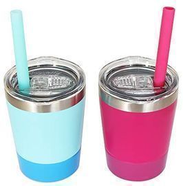 Set of 2 Stainless Steel Sippy Cup with Lid and Straw