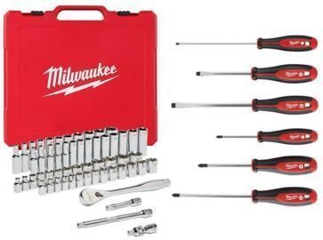 56-Piece Milwaukee Ratchet & Socket Mechanics Tool Set + Screwdriver Set