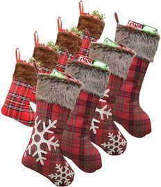 Set of 8 Plaid Christmas Stockings