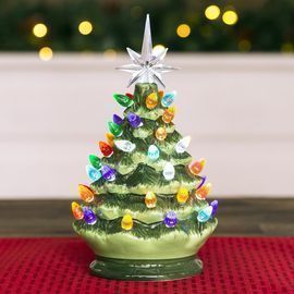 9.5 Pre Lit Hand Painted Ceramic Tabletop Christmas Tree
