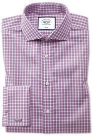 Non-Iron Twill Cut-Away Collar Gingham Shirt - Berry