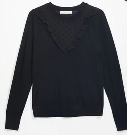 Women's Ruffle Yoke Mixed Media Sweater