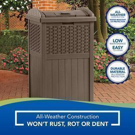Suncast 33G Hideaway Can Resin Outdoor Trash with Lid