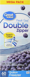 60-Count Great Value Fresh Seal Double Zipper Freezer Bags