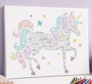 White Unicorn Personalized Name Wrapped Canvas