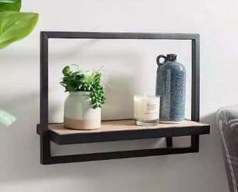 Wood and Metal Long Wall Shelf