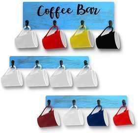 Rustic Wood Cup Organizer with 12 Hooks