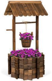 Wishing Well Planter Yard Decoration w/ Hanging Bucket