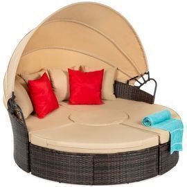 5pc. Wicker Daybed Sectional w/ Adjustable Seats, Canopy, Cover