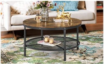 YAHEETECH 2-Tier 35.5 Rustic Round Coffee Table