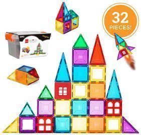 32-Piece Mini-Magnetic Tiles Educational STEM Toy Set w/ Carrying Case