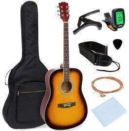 41in Acoustic Guitar Starter Kit W/ Digital Tuner, Padded Case, Picks, Strap