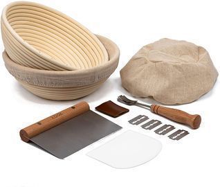 Kook Sourdough Bread Proofing Set: 2 Rattan Banneton Baskets w/ Covers & More