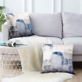 Set of 2 Blue and Grey Pillow Covers