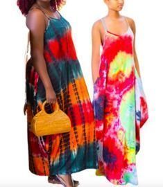 Tie-Dye Sleeveless Sling Plus Size Maxi Long Dresses