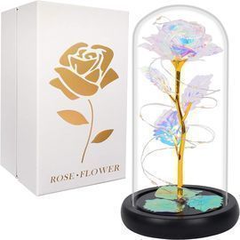 LED Light Galaxy Rose in Glass Dome