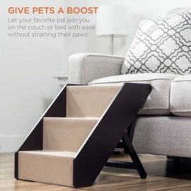Non-Slip Wide Wooden Carpeted Pet Step Stairs