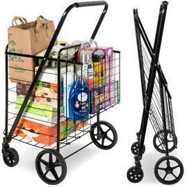 Folding Steel Grocery Cart w/ Double Basket