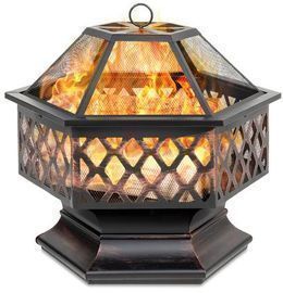 Hex-Shaped Outdoor Fire Pit w/ Spark Guard Lid