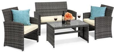 4pc. Wicker Conversation Patio Set w/ 4 Seats + Glass Table Top