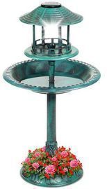 Solar Lighted Outdoor Pedestal Bird Bath w/ Planter