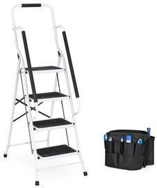 4-Step Portable Safety Ladder w/ Handrails & Attachable Tool Bag