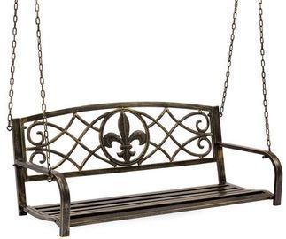 Outdoor Hanging Swing Bench w/ Fleur-de-Lis Accents