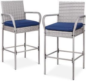 Set Of 2 Indoor Outdoor Wicker Bar Stools