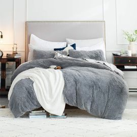 Fluffy Comforter Cover Set Queen Size - Grey
