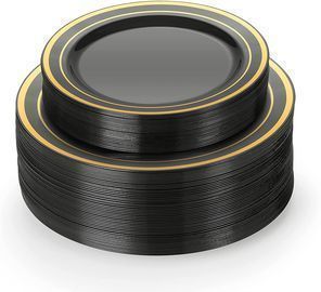 30 Black And Gold Plastic Plates