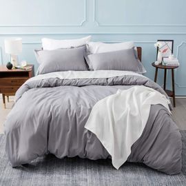 Queen Size Duvet Covers with Zipper Closure - Grey