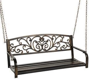 2-Person Metal Outdoor Porch Swing w/ Floral Accent
