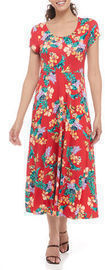 Ronni Nicole Women's Short Sleeve Scoop Neck Floral Midi Dress