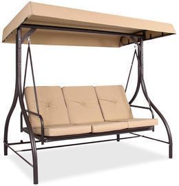 3 Seat Outdoor Canopy Swing Glider Furniture W/ Converting Flatbed Backrest